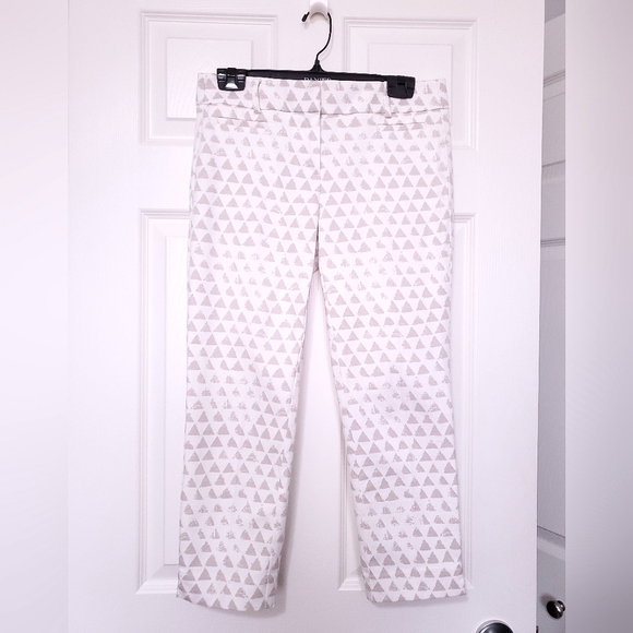 Loft ankle pants cream tan triangle print Marisa Rivera pant cotton 2 P 2 Petite - Picture 2 of 15